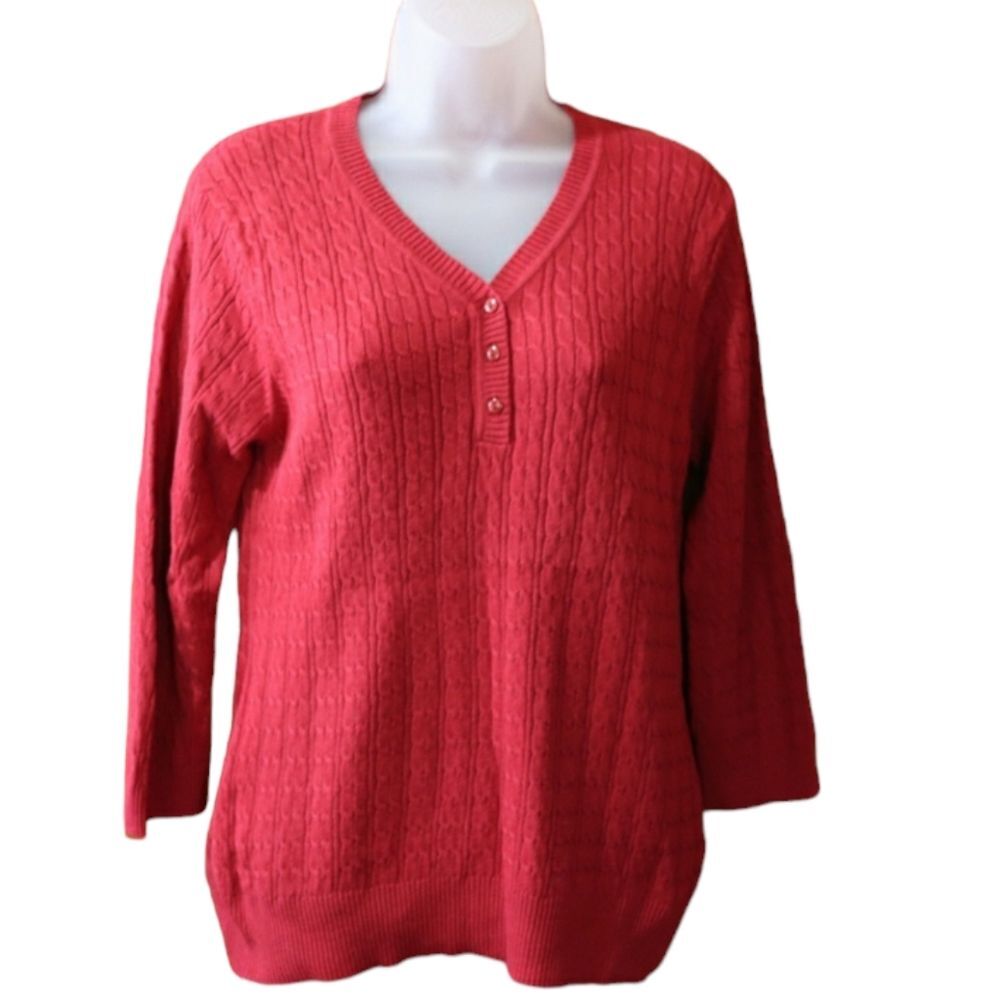 Croft & Barrow Red Henley Cable Knit Sweater Medium
